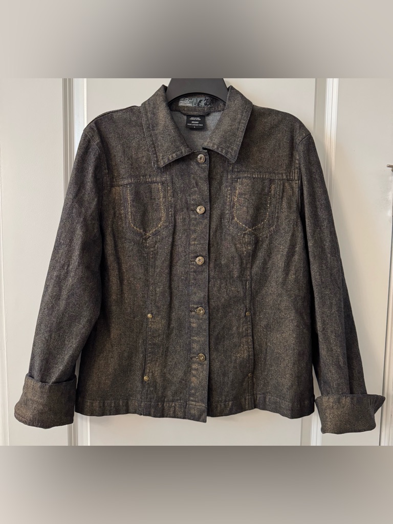 #Z122 - French Dressing Dark Wash Indigo Blue Denim Jean Jacket W/Bronze Finish